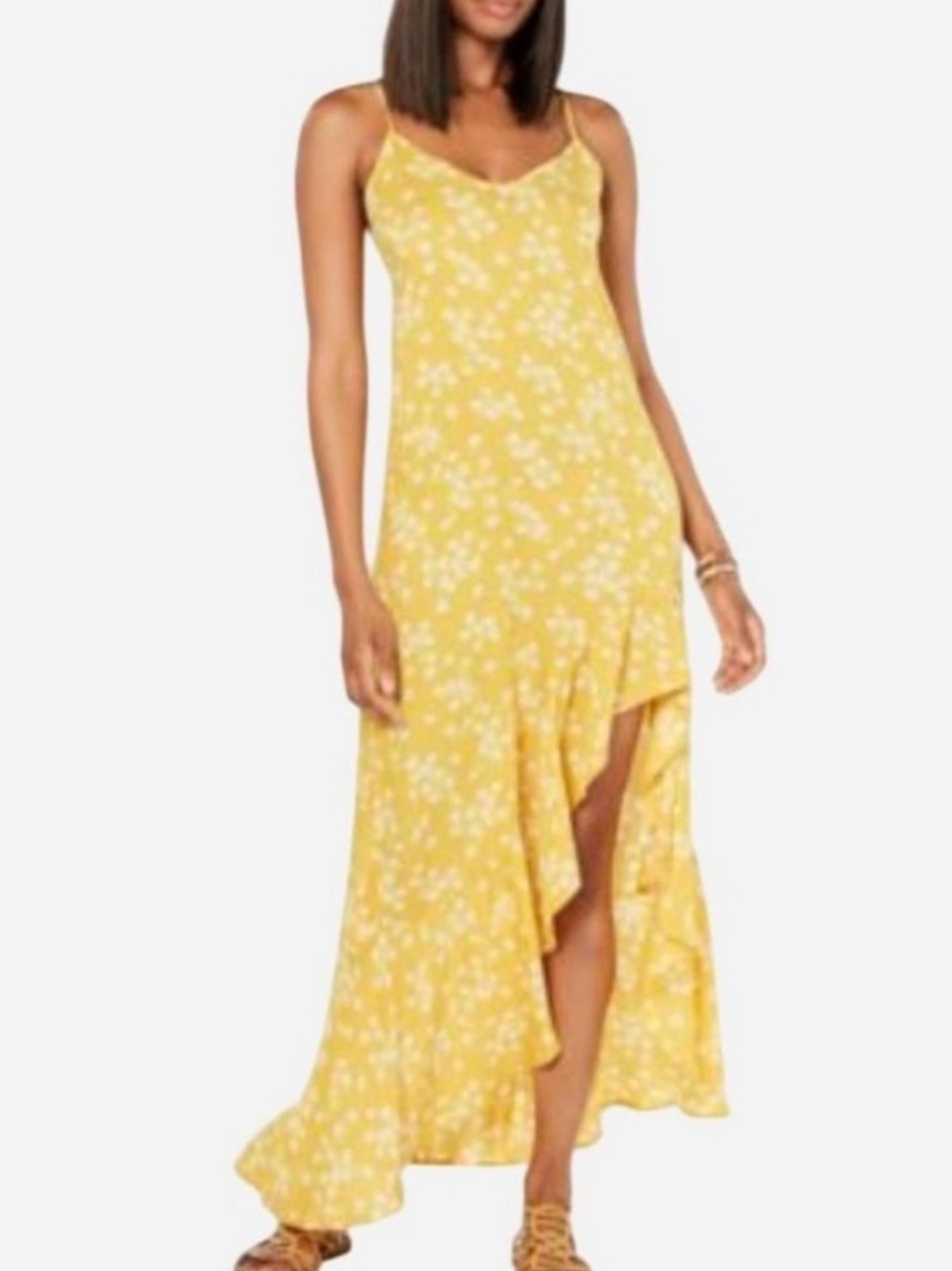 Billabong Yellow Floral High-Low Ruffle Maxi Dress
